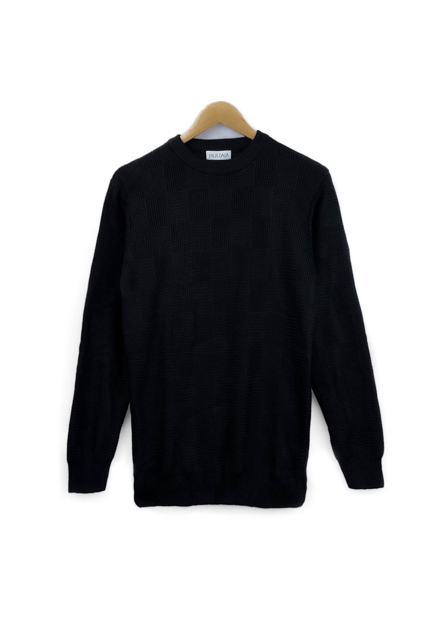 Textured Block Pattern Sweater - Black