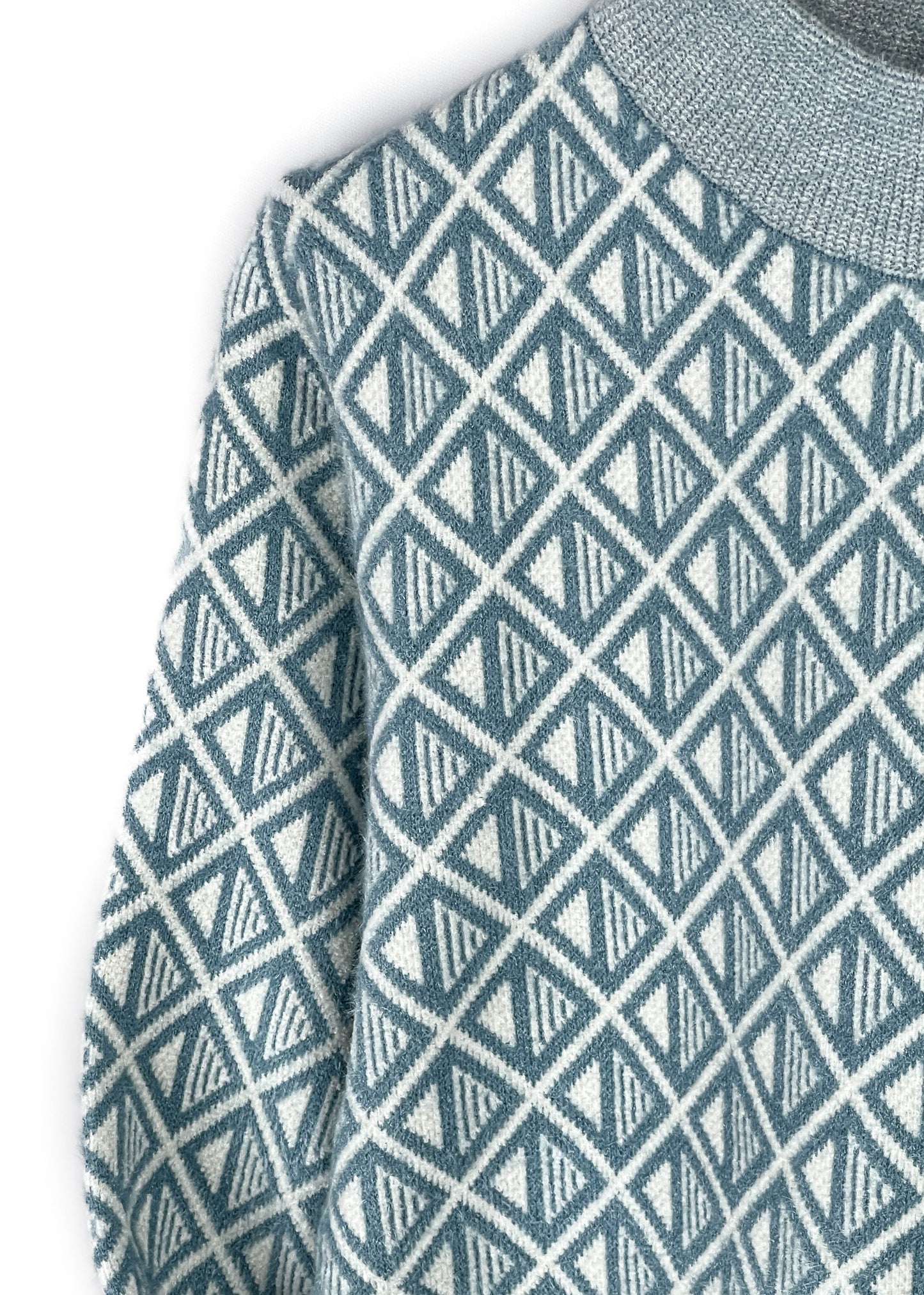 Lux Furr Sweater – Unique Woolen Knit with Stylish Pattern & Furry Texture - Square Pattern Teal