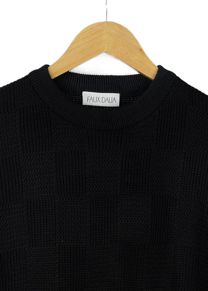 Textured Block Pattern Sweater - Black