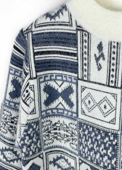 Lux Furr Sweater – Unique Woolen Knit with Stylish Pattern & Furry Texture - Stylish Pattern Blue