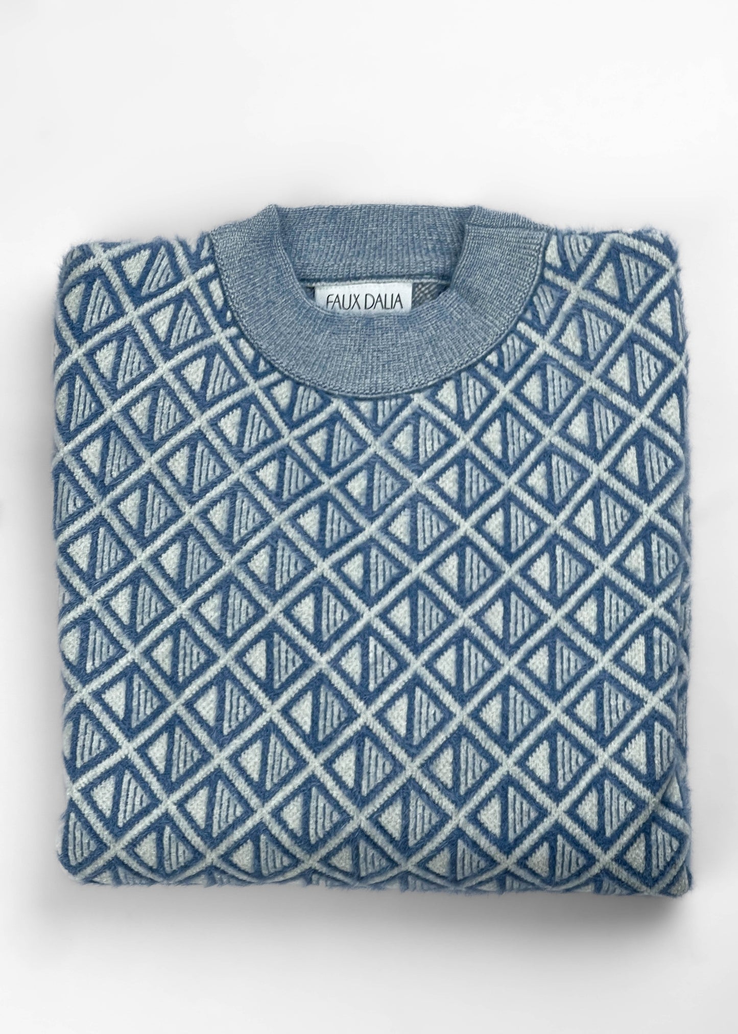 Lux Furr Sweater – Unique Woolen Knit with Stylish Pattern & Furry Texture - Square Pattern Blue